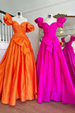 Off the Shoulder Hot Pink Pleated Long Formal HZ0307