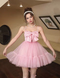 Sweet Pink Bowknot Tulle A-Line Homecoming Dress Cute Birthday HZ0307