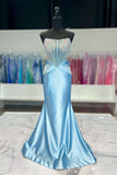 Beaded Corset light Blue Satin Mermaid Formal HZ0307