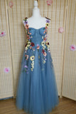 Blue Tulle A-line Formal Dress with Floral HZ0307