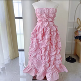 LTP1712,Unique Design Pink/Black Cake Prom Dresses, Strapless Tea Length Birthday HZ0307