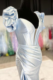 Short Puff Sleeves Light Blue Mermaid Formal HZ0307