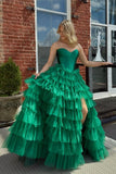 Sweetheart Corset Black Tiered Ruffles Long Formal HZ0307