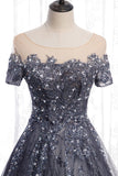 A-line Grey Appliques Long Formal HZ0307