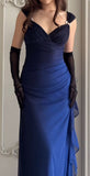 Black Blue Chiffon Shiny Prom Dresses Ruffle Party Evening HZ0307
