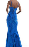 Blue Floral Mermaid Prom Dresses Spaghetti Straps Long Evening Party HZ0307