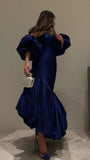 Blue Sweetheart Satin Long Prom Dress Ankle Length Party Dress, HZ0307