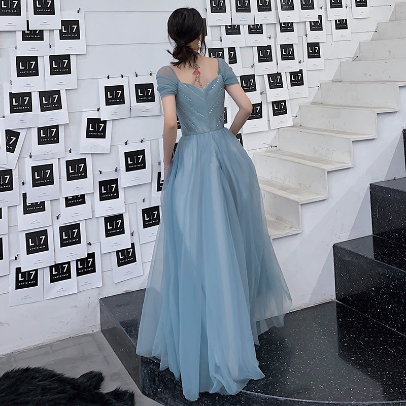 Blue Tulle Long Prom Dress - A-Line Evening HZ0307