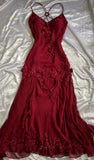 Burgundy Chiffon Floral Prom Dresses Cross Back Mermaid Evening Party HZ0307