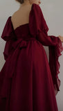 Burgundy Chiffon Long Prom Dress, HZ0307