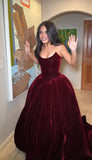 Burgundy Starpless Velvet Prom Dresses Evening Party Ball HZ0307