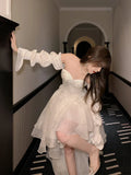Classic White High Low Party Dress Chiffon Princess Homecoming Dress HZ0307