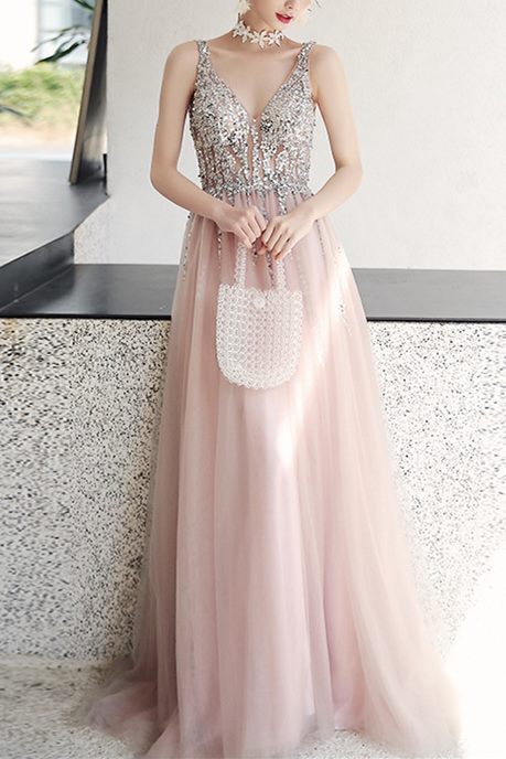Classic A-line Brown and Silver Sequins Formal HZ0307