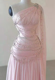 Classy A Line One Shoulder Pink Chiffon Evening Gown Prom Dresses , HZ0307