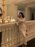 Classy Sheath Long Sleeves White Prom Dresses Birthday Outfits Evening Gown , HZ0307
