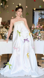 Cute White Strapless Wedding Receipt Dress, A-Line Party Dresses, HZ0307