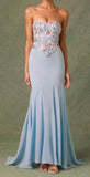 Fairy Blue Embroidery Floral Prom Dresses Slim Chiffon Evening Party HZ0307