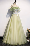 Fairy Off the Shoulder Green Floral Long Party HZ0307