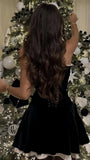 Fake Double Layers Black Homecoming Dress Strapless A-line Party Dress Short Formal Gown, HZ0307