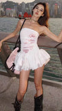 Fashion White Floral Mini Homecoming Dresses Strapless Short Prom HZ0307