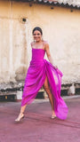Fuchsia Spaghetti Straps Pleated Prom Dress Midi Dress, HZ0307