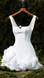 Glitter Black/White Floral Ruffle Short Prom Dresses Mini Homecoming HZ0307