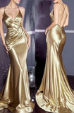 Gorgeous Mermaid Halter Floor Length Gold Satin Evening Dress Prom Dresses , HZ0307