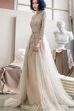 High Neck Light Champagne Long Sleeves Evening HZ0307