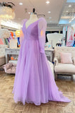 Lilac Long Sleeves Corset Tulle Long Formal HZ0307