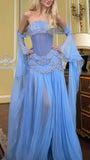 Luxury Baby Blue Pearl Chiffon Prom Dress, Princess Birthday Dress, HZ0307
