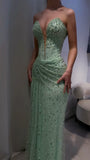 Mint Green Sequin Mermaid Prom Dresses Bodycon Evening HZ0307
