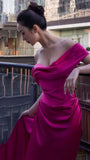 Off The Shoulder Fuchsia Mermaid Long Evening Party Dress, Senior Prom HZ0307