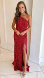 One Shoulder Mermaid Sequin Prom Dress With Side Slit, HZ0307