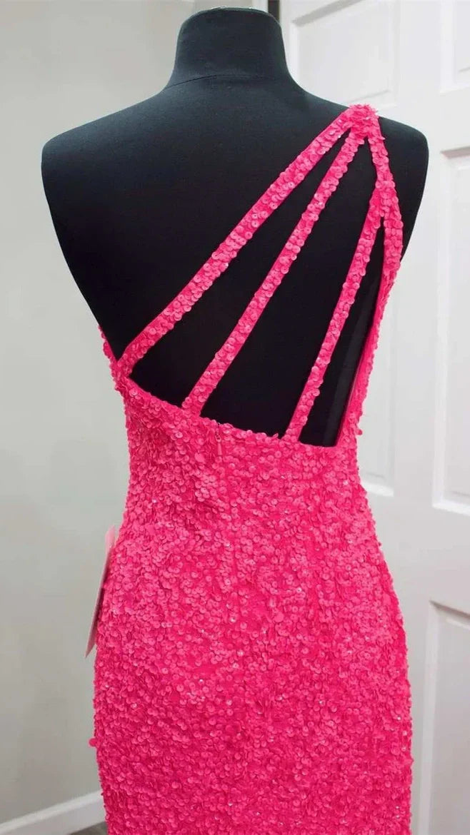 One Shoulder Mermaid Sequin Prom Dress With Side Slit, HZ0307