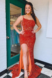 One Shoulder Purple Sequin Mermaid Long Prom HZ0307