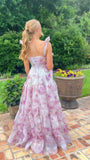 Pink A-Line Chiffon Floral Evening Party Dress, Senior Prom HZ0307