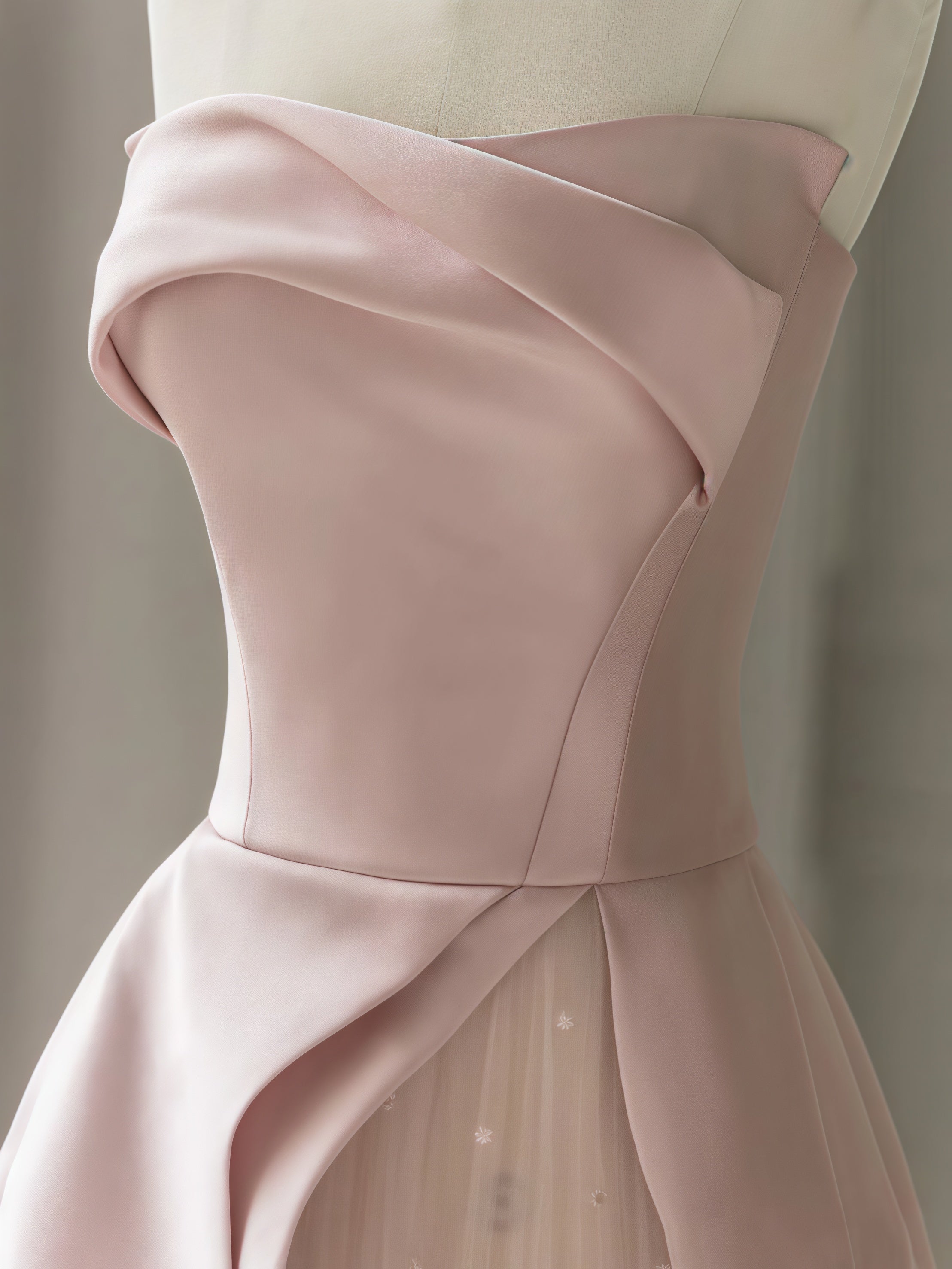 Pink Strapless A-Line Prom Dress With Dots Tulle Party Dresses, HZ0307