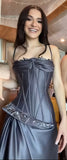 Purple/Grey Spaghetti Straps Embroidery Party HZ0307