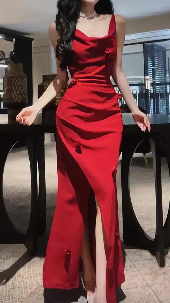 Red Mermaid Prom Dresses Spaghetti Straps Evening Party HZ0307