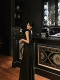 Sexy A Line One Shoulder Black Floor Length Prom Dresses Birthday Dress, HZ0307