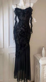 Spaghetti Straps Black Lace Party Dress, Bodycon Evening HZ0307