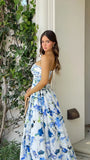 Spring Floral Strapless Prom Dresses Split Evening Party HZ0307