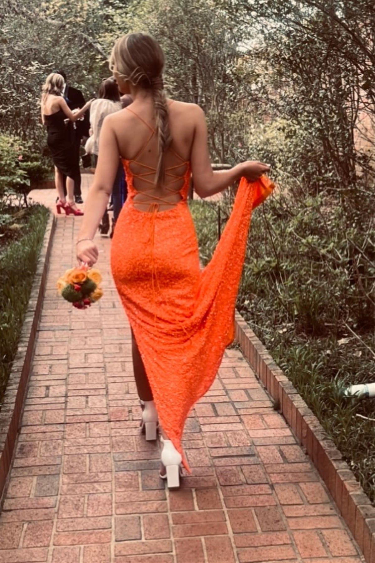 Straps Orange Sequin Mermaid Long Formal HZ0307