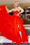 Sweetheart Lace and Tiered Ruffle Long Prom HZ0307