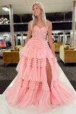 Sweetheart Lace and Tiered Ruffle Long Prom HZ0307