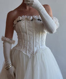 Vintage Floral Appliques Wedding Dresses Strapless Tulle Bridal HZ0307