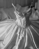 White Beaded A-Line Ball Gown, Floor Length Wedding HZ0307