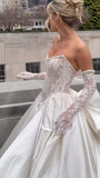 White Lace Pearl Beaded Wedding Dresses With Bowknot, HZ0307
