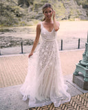 LTP0805,White long lace wedding dresses v-neck sweep train wedding HZ0307
