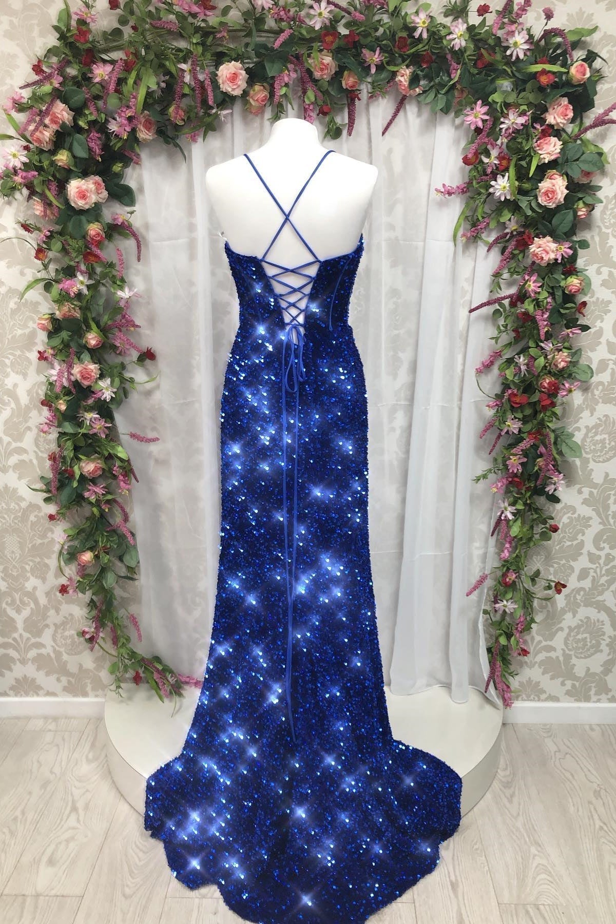 Royal Blue Sequin Straps Mermaid Long Prom HZ0307